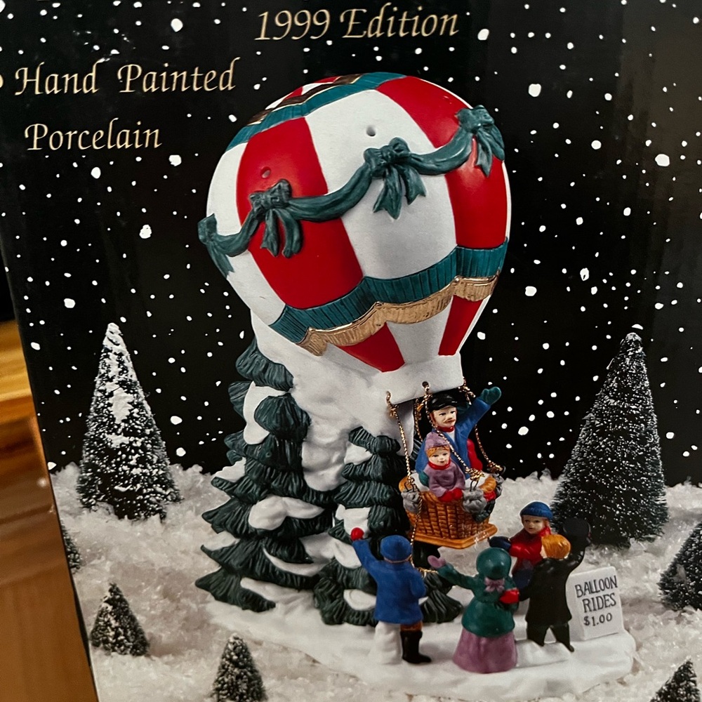 Festive Porcelain Hot Air Balloon with Family Scene